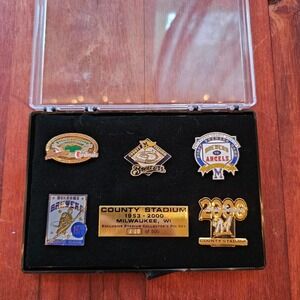 Vintage, limited edition Milwaukee Brewers MLB Baseball County Stadium pin set